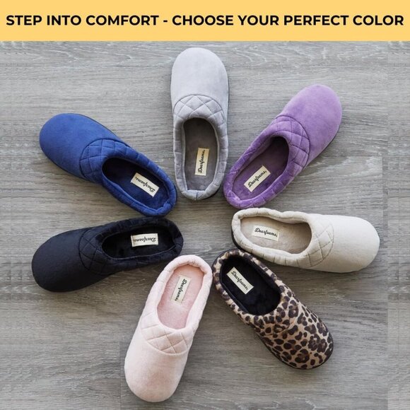 Women's Memory Foam Slippers Microfiber Velour Clog Wide Fit Indoor Outdoor Blac - Picture 3 of 7